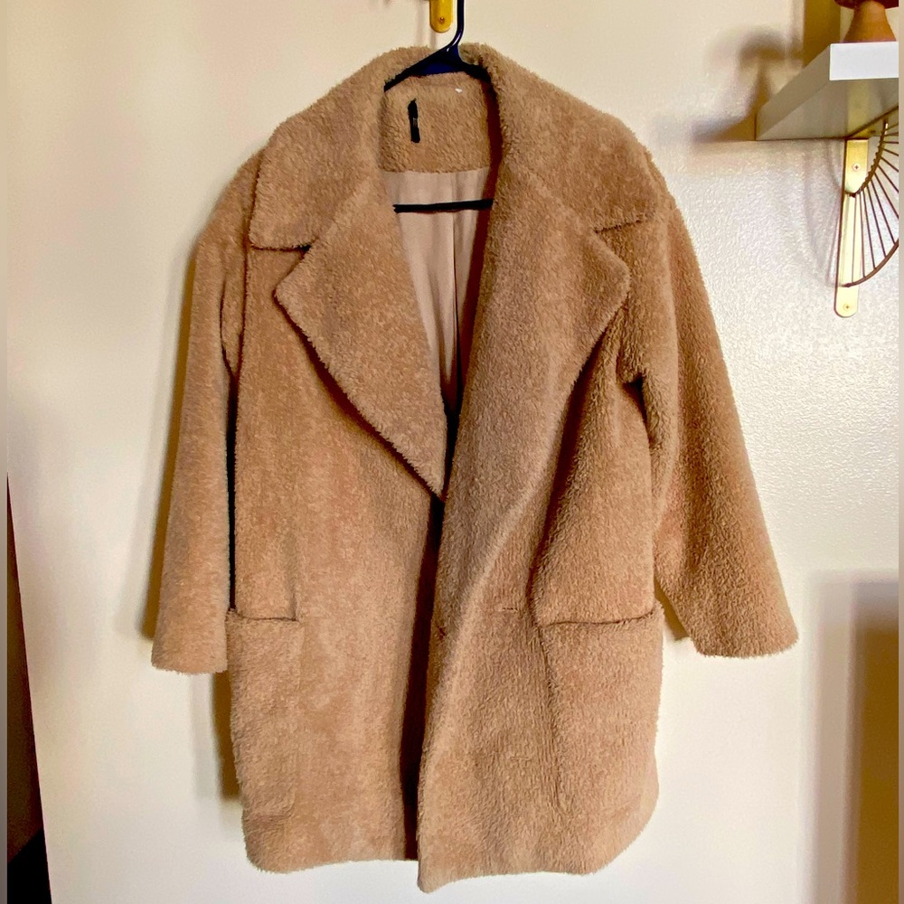 Reformation Brown Fuzzy Coat | Large Pockets | Size Medium